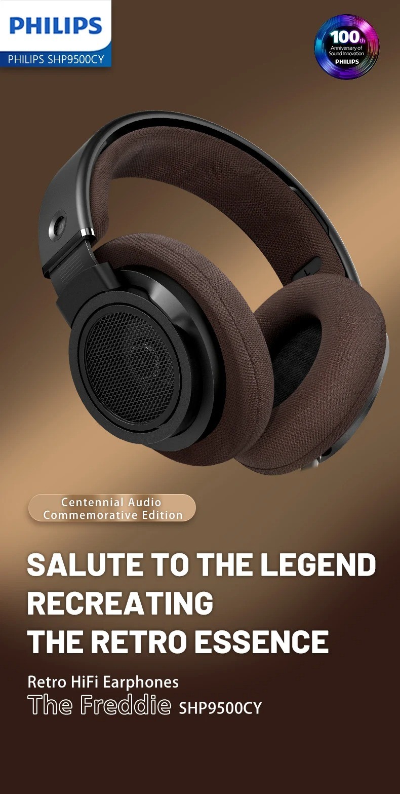 Philips SHP9500CY Open-Back Wired Headphones 100th Anniversary Retro 70s Design