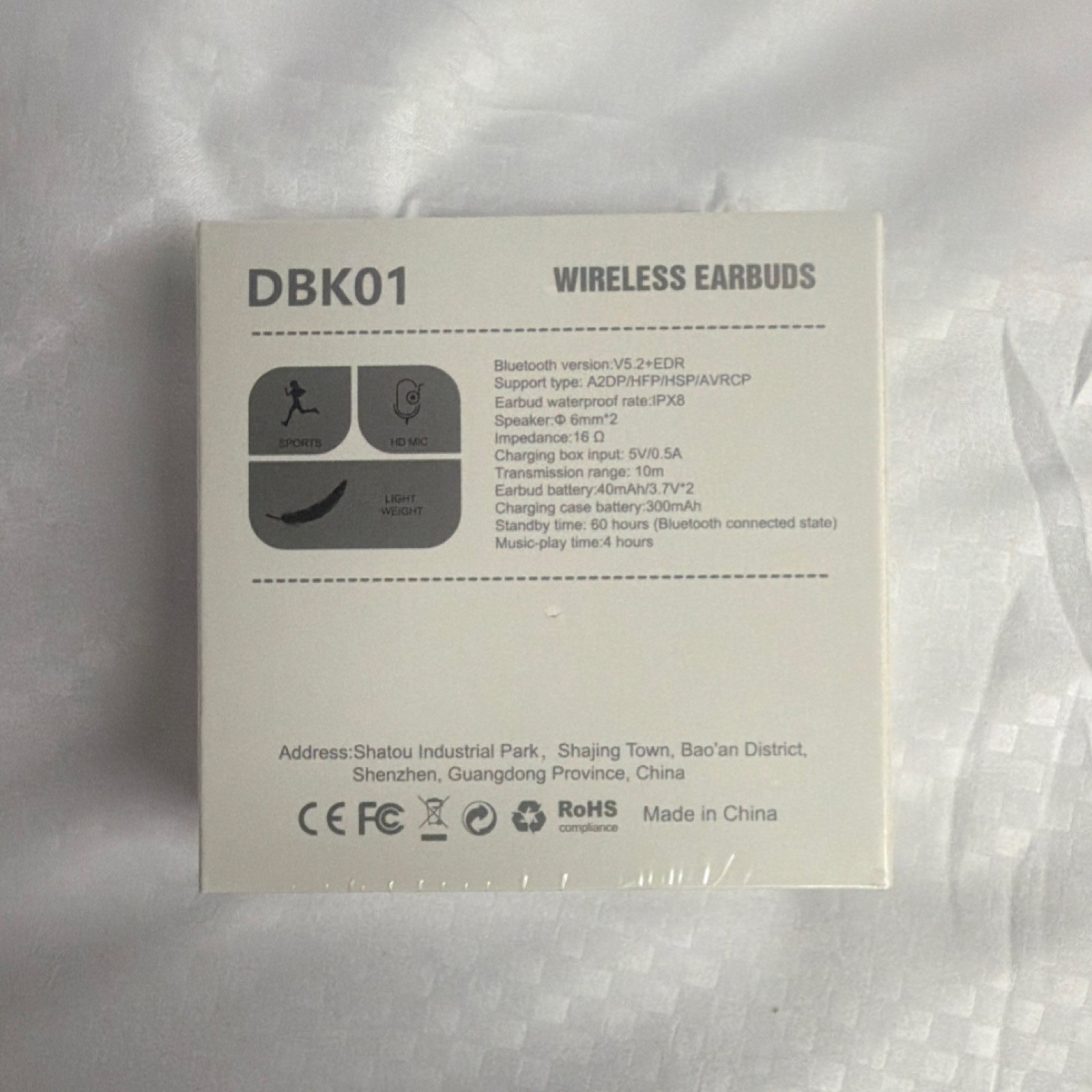 DBK01 Wireless Earbuds Bluetooth, 6mm Driver, Water-Resistant, HD Mic, Black