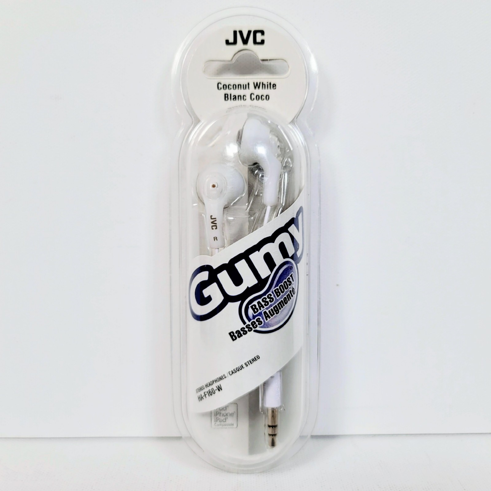 JVC Gummy Bass Boost In-Ear Headphones (HA-F160-W) Coconut White PACKAGE WEAR