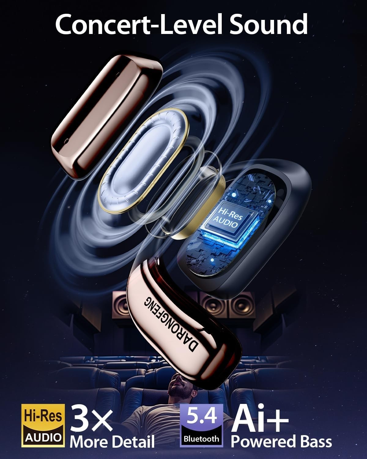 Darongfeng TWS Open Ear Bluetooth 5.3 Headphones Wireless Earbuds Sport White