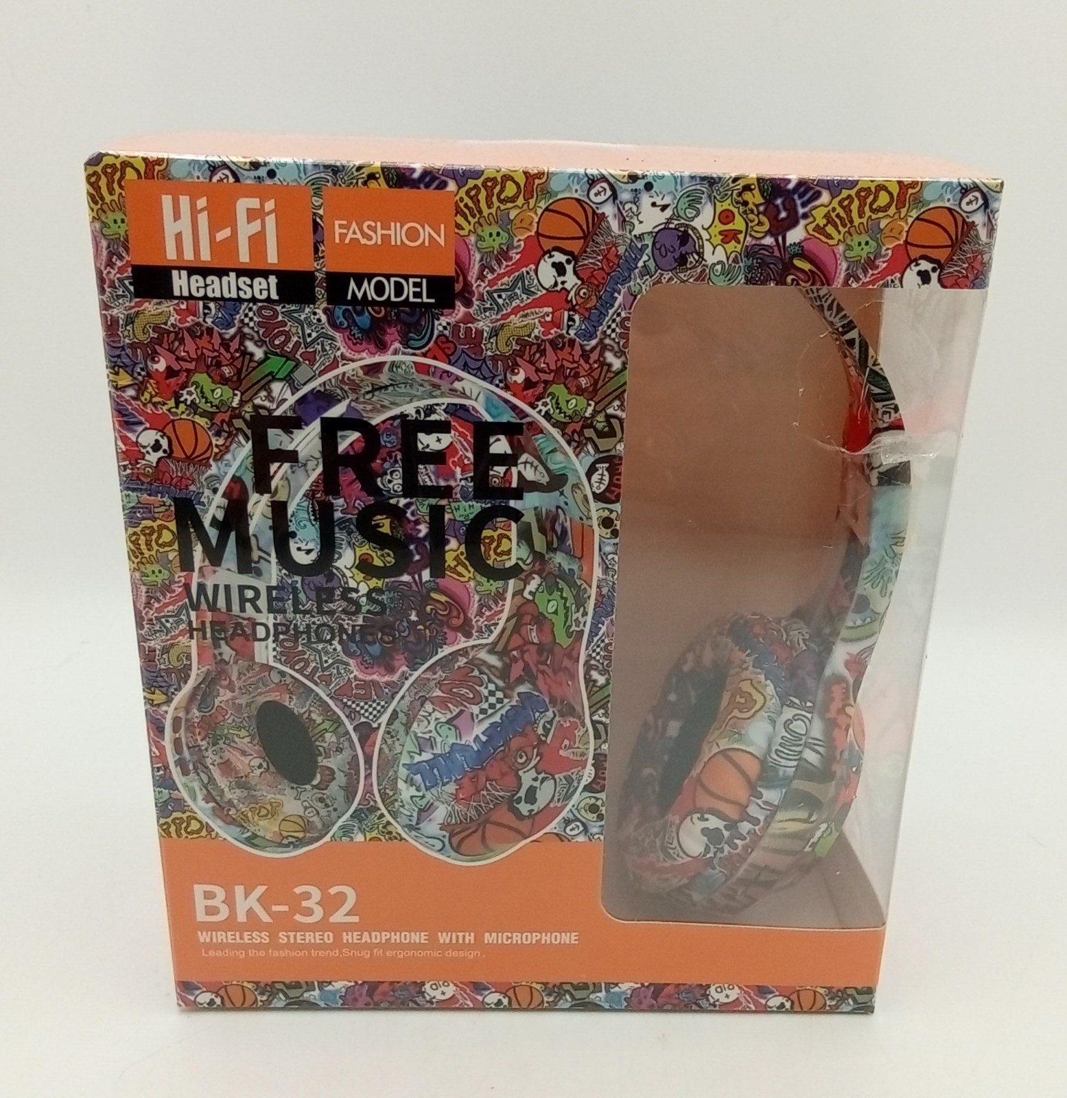 BK-32 Cuffie Bluetooth Wireless HI-FI with Microphone Graffi Design
