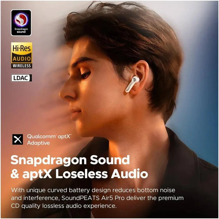 SoundPEATS Air5 Pro 55dB Adaptive Hybrid Noise Cancelling Wireless Earbuds 6-mic