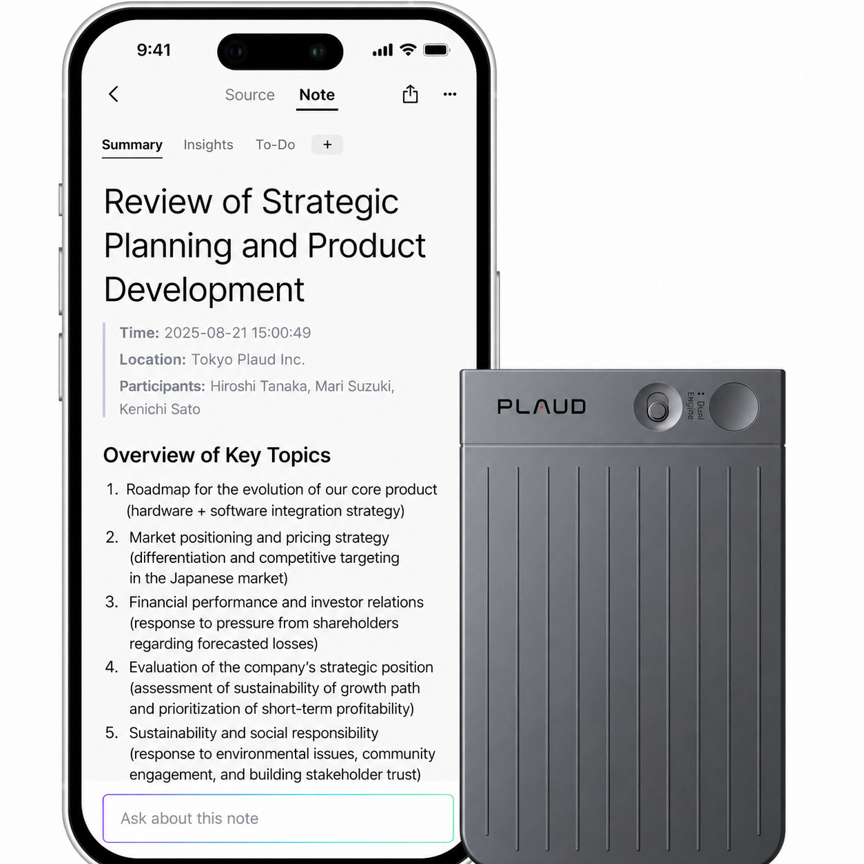 Plaud Note AI Voice Recorder 64GB 30 Hour Auto Transcription 112 Languages