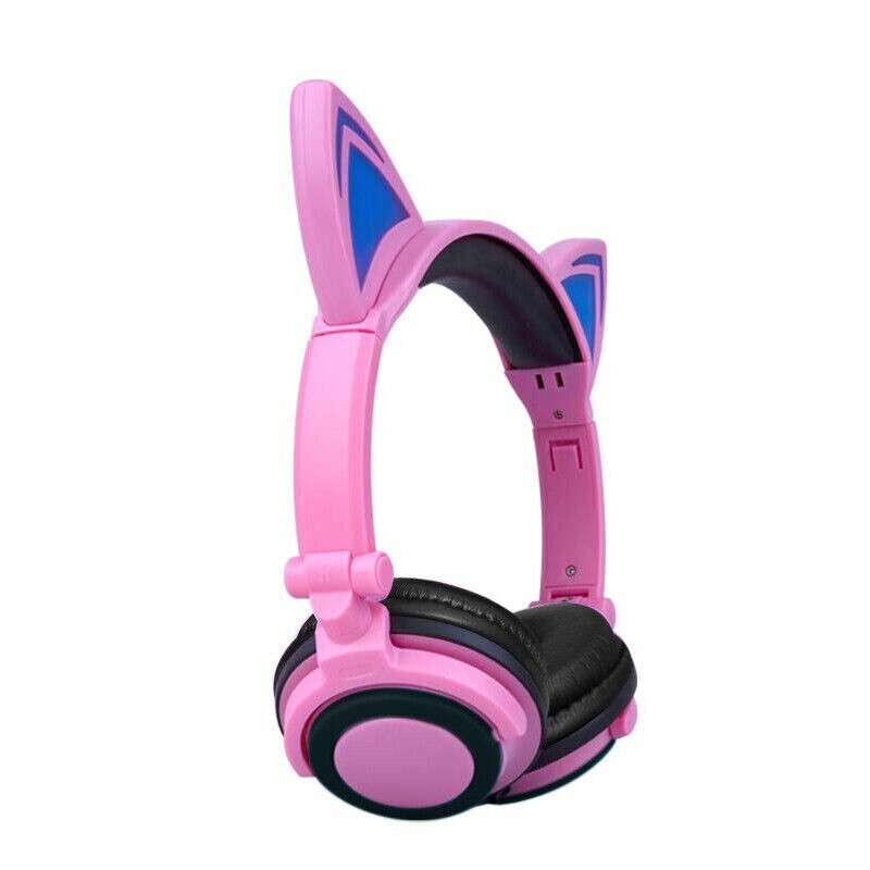 3.5mm Headphone Earphone On Ear Wired LED Cat Ears Stereo Headsets for Girl Kids