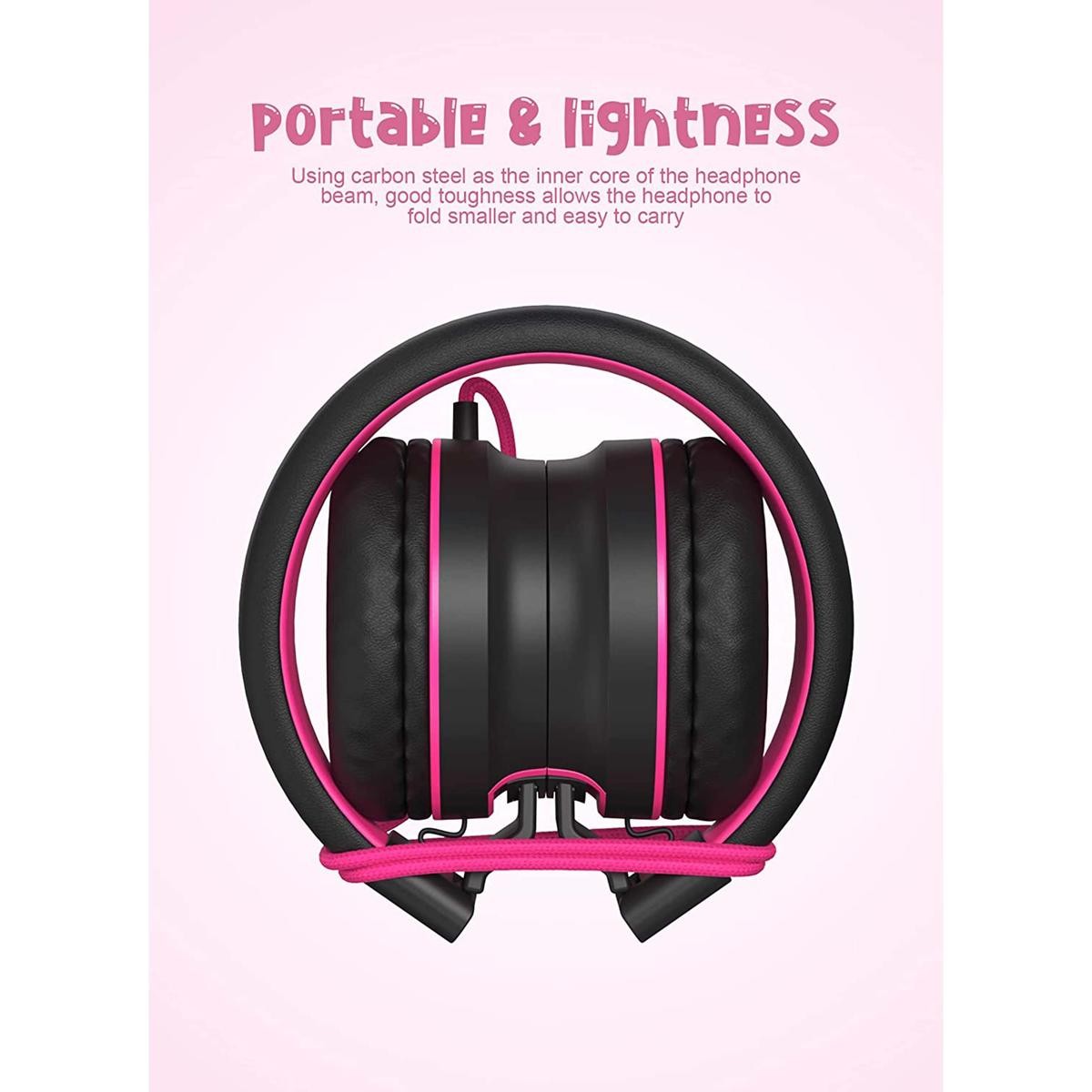 Foldable Wired Headphones For Children Black Pink Jack 3.5mm