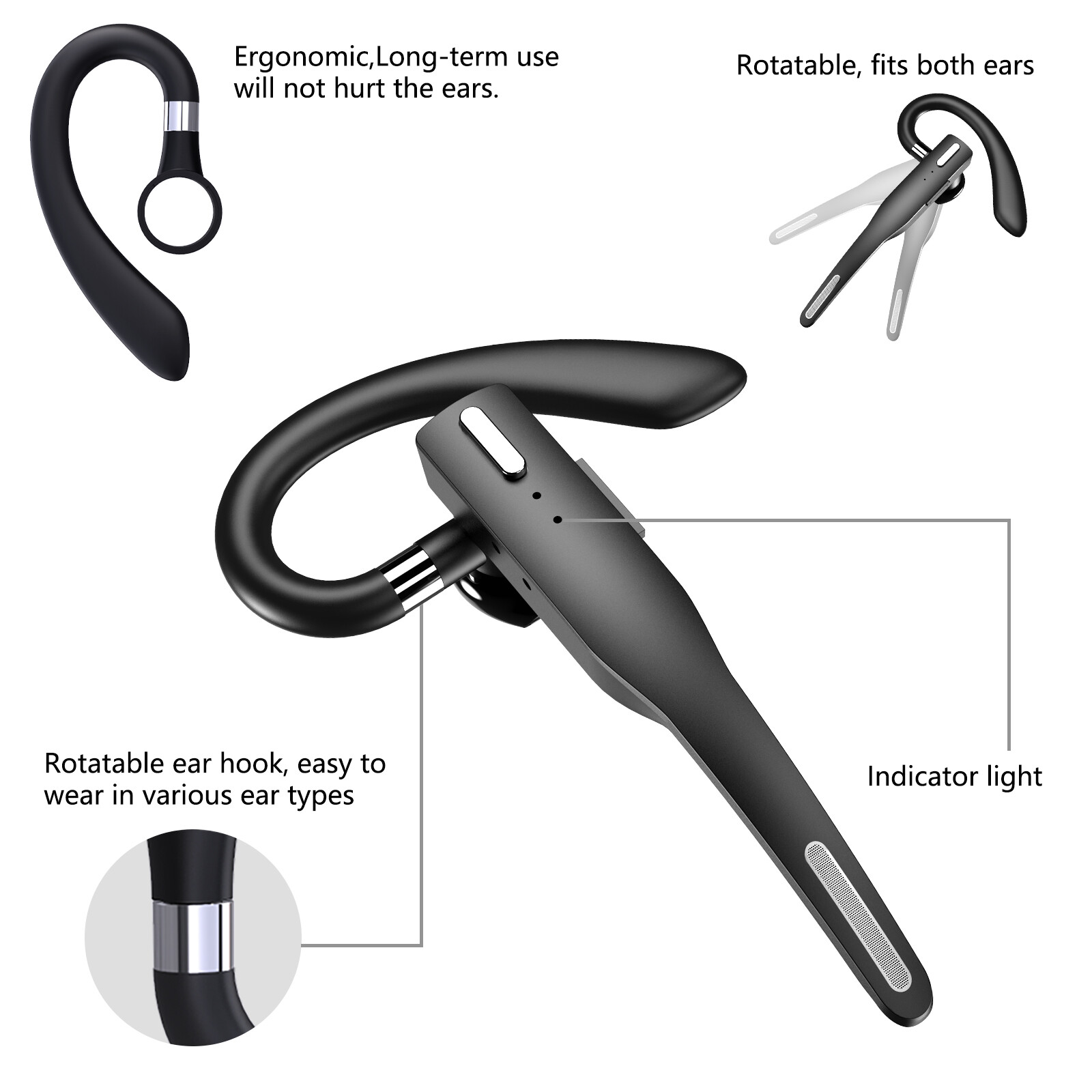 Trucker Wireless Bluetooth 5.1 Earbuds Headset Dual Mic Earphone Noise Cancel US