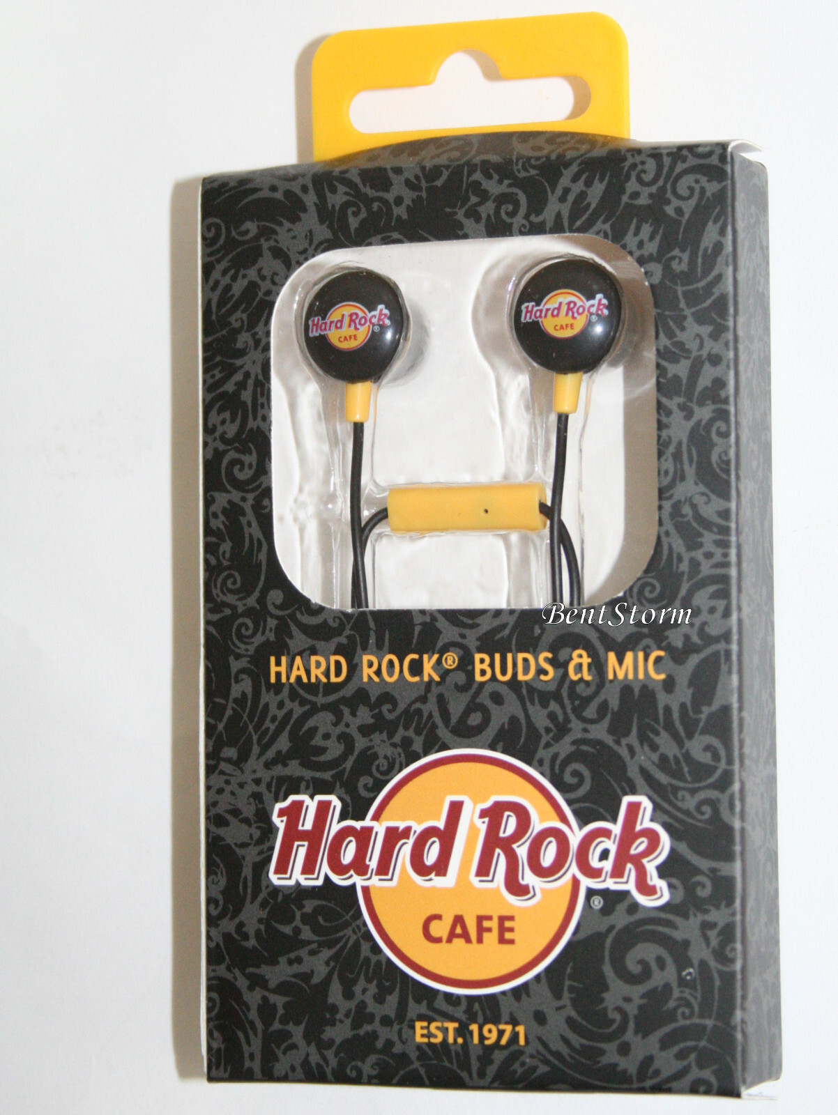 Hardrock Cafe LOGO in ear Earbuds Headphones Black Yellow S M L Cushions NEW