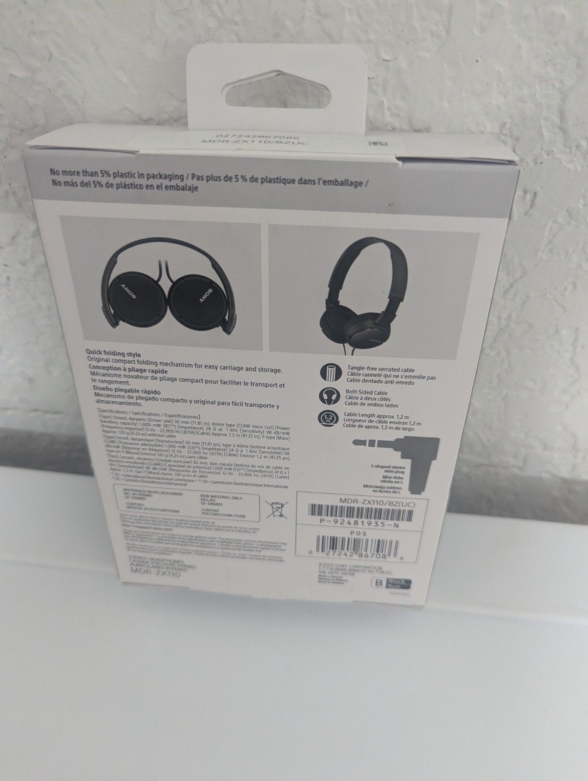 Sony MDR-ZX110 On-Ear Wired Headphones Black 3.5mm 1.2m Foldable