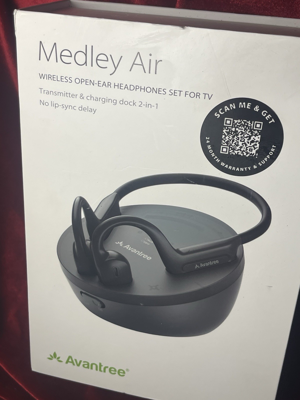 Avantree Medley Air – Wireless Earbuds for TV Listening with Clear Black