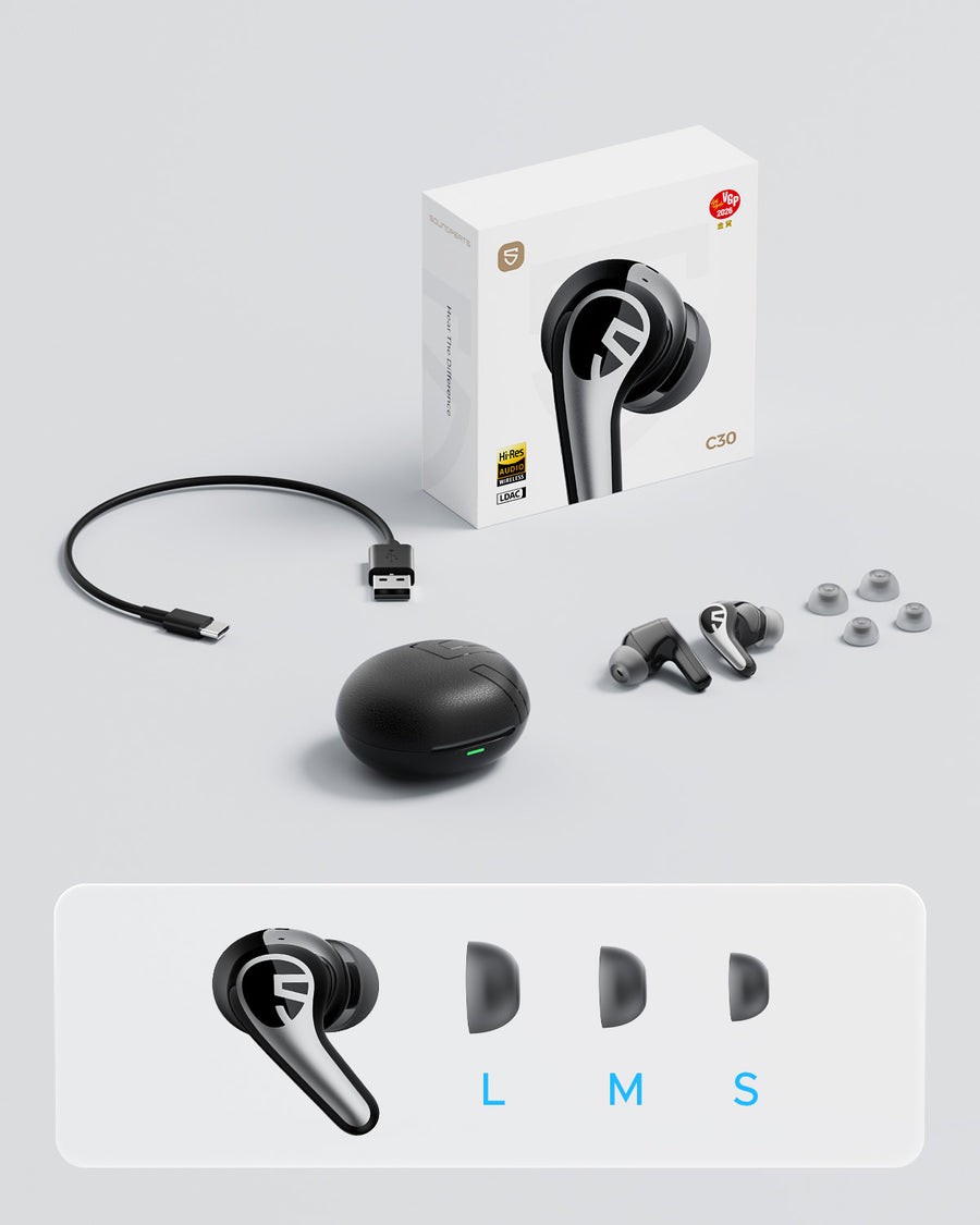 SOUNDPEATS C30 Wireless Earbuds -52dB Hybrid ANC Bluetooth 6.0 Headphones Hi-Res
