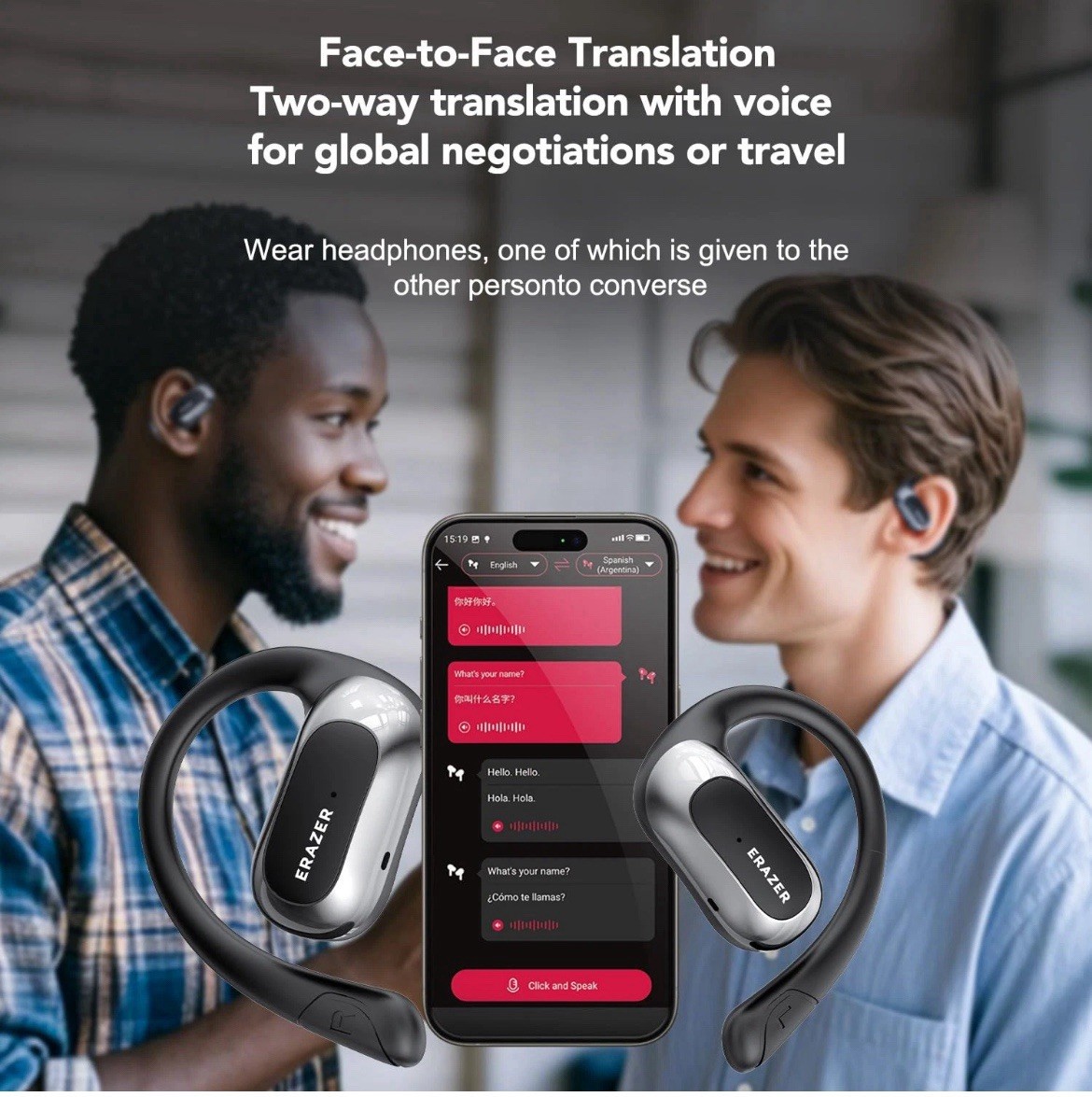 ERAZER X5 AI Translator Earbuds, 3-in-1 Translator Headphones in 135 Language