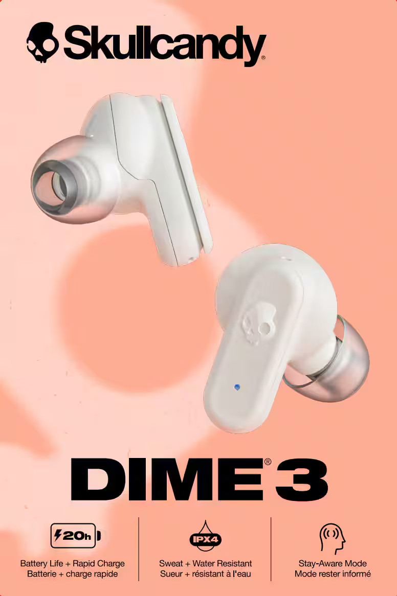 Skullcandy – Dime 3 True Wireless Bluetooth In-Ear Earbuds – Bone/Orange