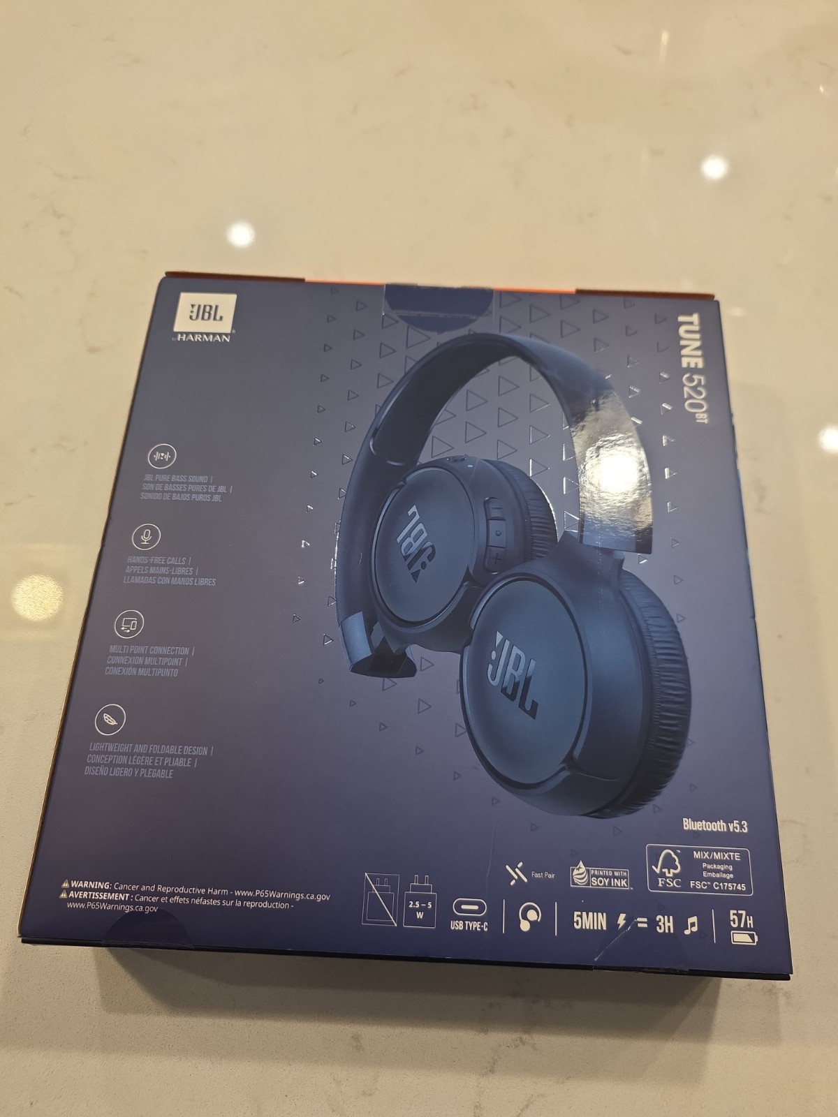 JBL Harman Tune 520BT Bluetooth Wireless On-Ear Headphones Blue Brand New