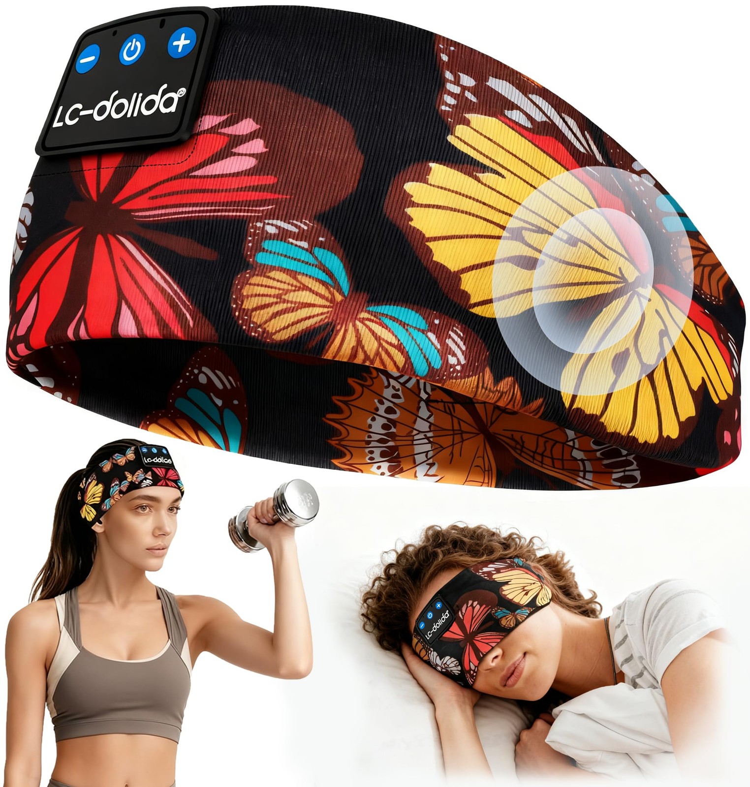 LC-dolida Sleep Headphones Headband 1 Count (Pack of 1), Artistic Butterfly
