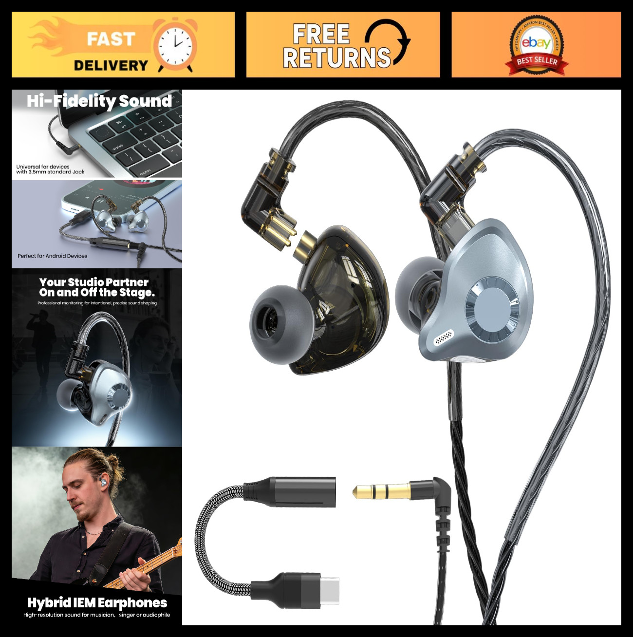HiFi In-Ear Monitor Headphones, Wired Earbuds with Deep Bass, Sound Isolation, U