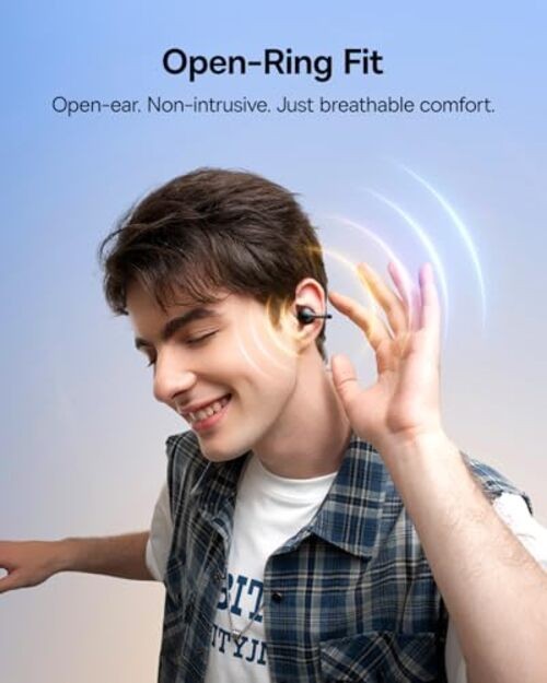 Bass BC1 Open Ear Earbuds Clip-On Headphones, Open-Ring Comfort Space Black