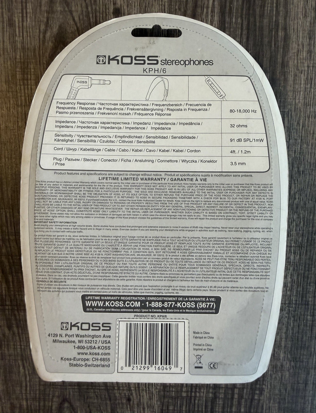 Vintage Koss KPH/6 Portable Stereo Headphones Sealed NOS Inline Volume 3.5mm