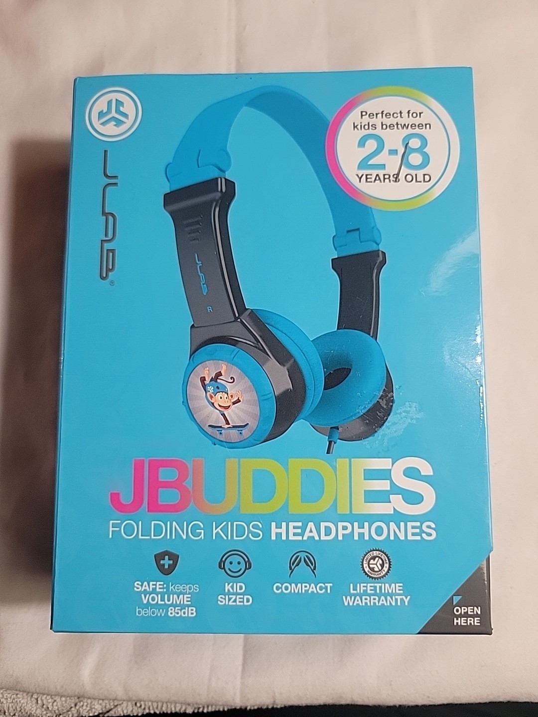 JLab JBuddies Folding Kids Headphones 2-8 Years Old Safe Volume Regulator. Blue