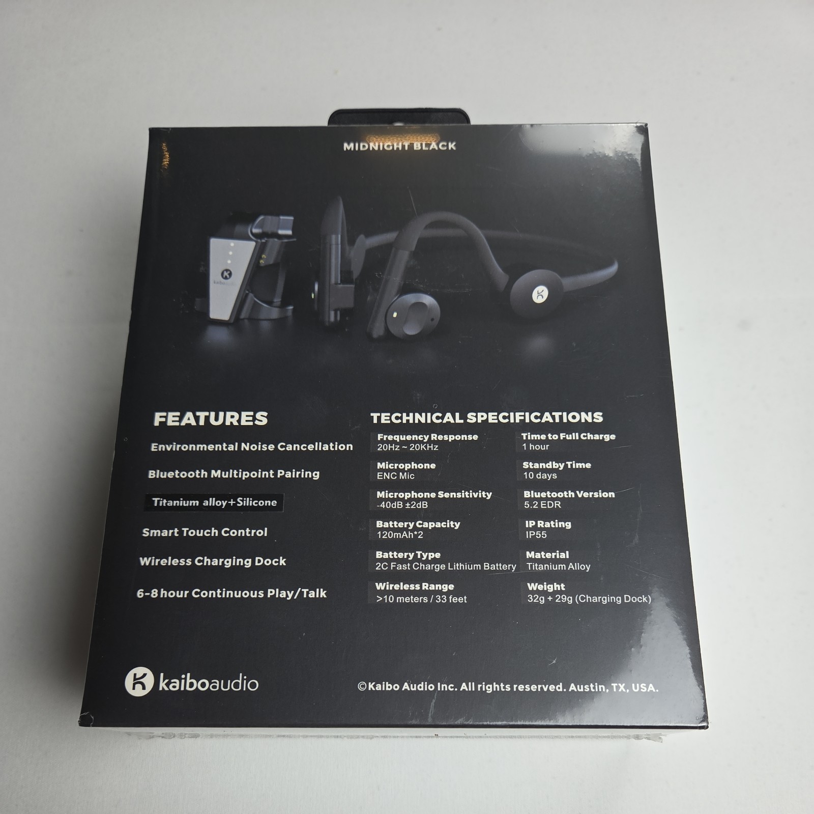 Kaibo Flex Bone Conduction Midnight Black Headphones- Sealed
