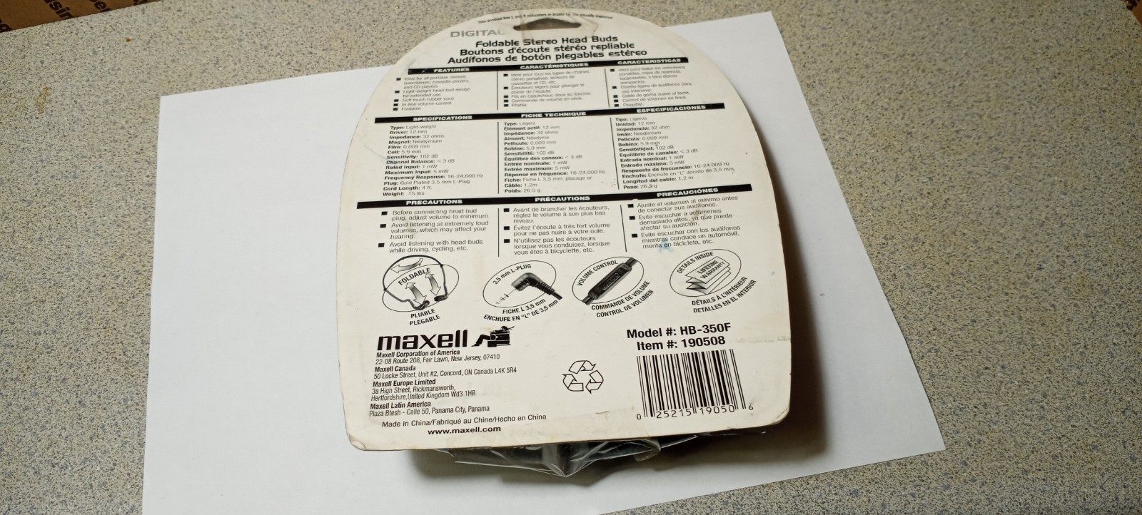 MAXELL HB-350F FOLDABLE STEREO HEAD BUDS WITH VOLUME CONTROL..PLS READ