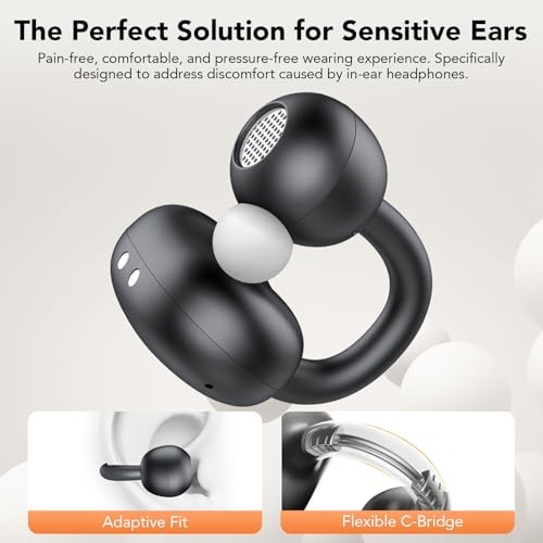 Clip on Earbuds Open Ear Wireless Bluetooth 5.4 Headphones with Noise