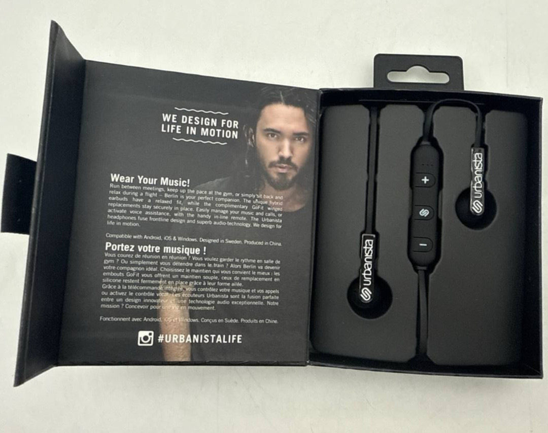 Urbanista Berlin Bluetooth Earphones 4.5 Hours Playtime Earbuds Black Neckband