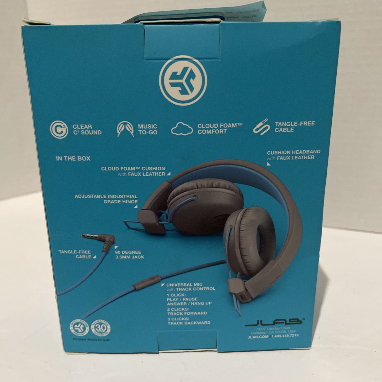 JLab HASTUDIORGRYBLU4 Wired Audio Studio On-Ear Headphones – Gray/Blue