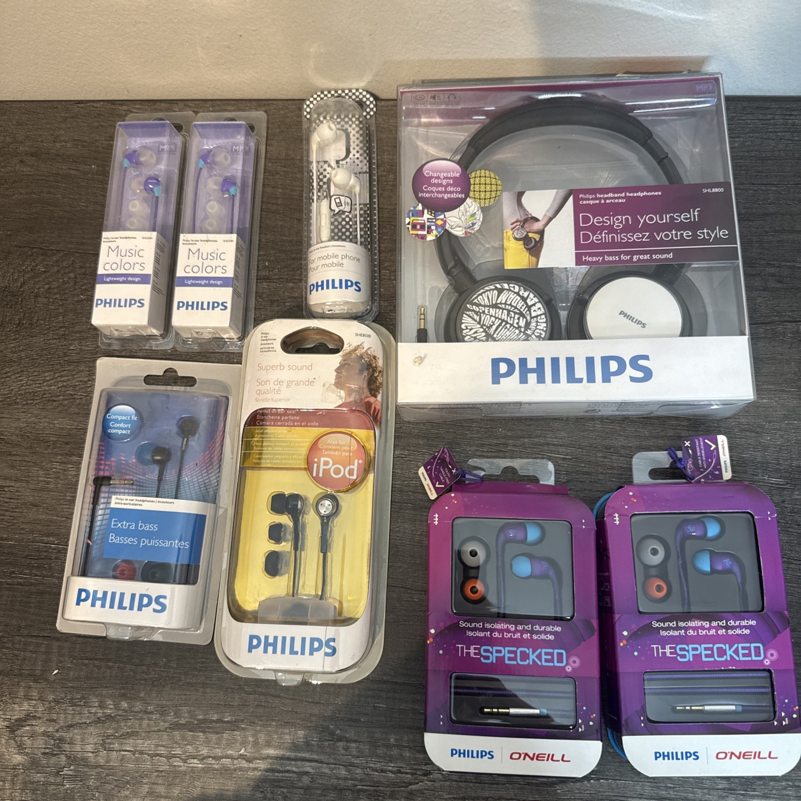 Lot Of Philips Headphones Earbuds Lot SHL8800 O’Neill iPod MP3 New Sealed