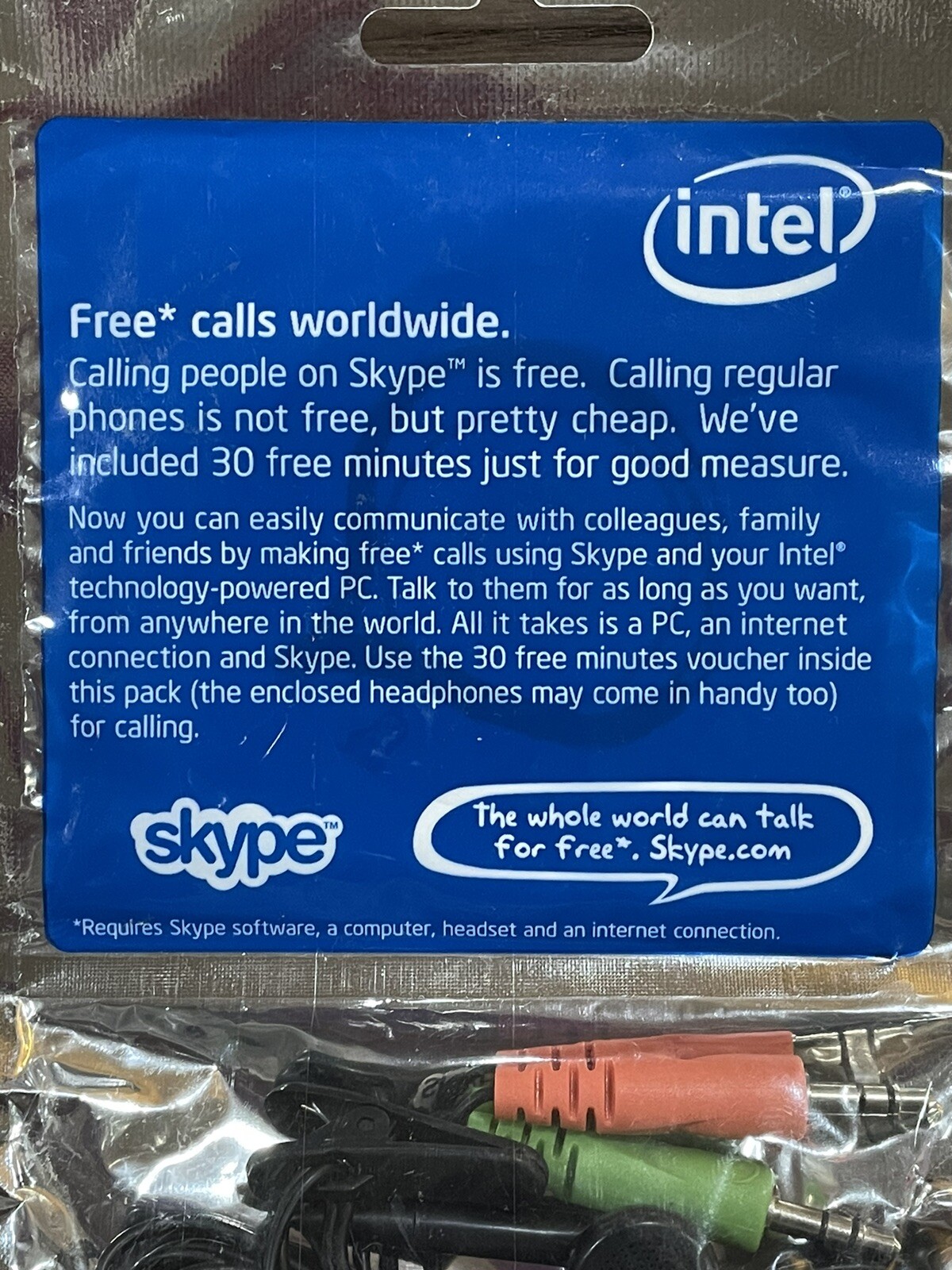 intel Skype Kit PC CD Software Ear Headset Cords Plug Original Vintage Promo