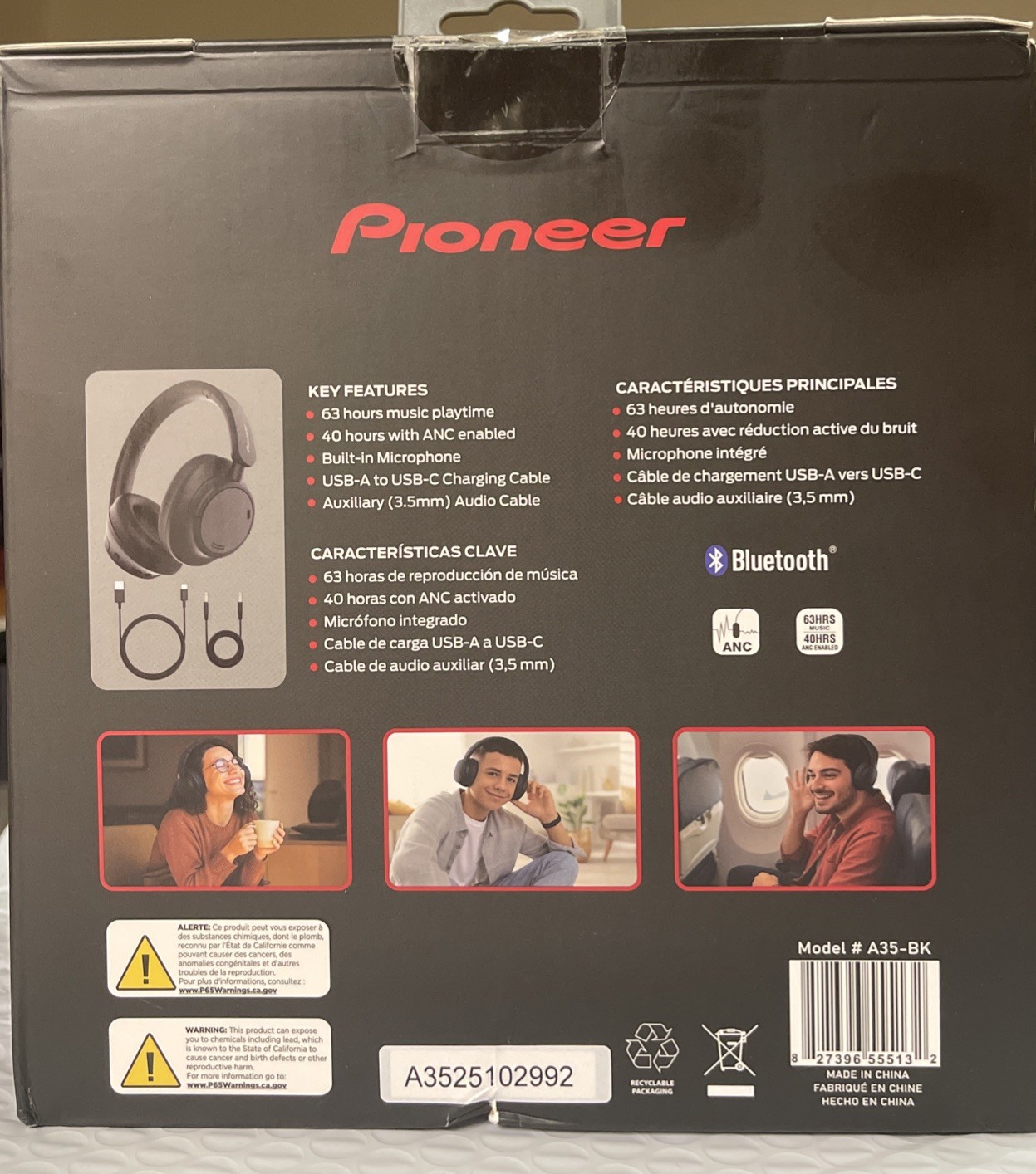 Pioneer A35-BK Headphones – Wireless Bluetooth Headset