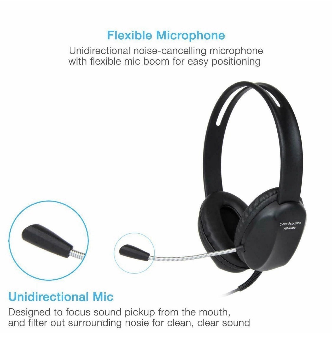 Cyber Acoustics AC-4000 3.5mm Plug Headset with Noise Cancelling Mic