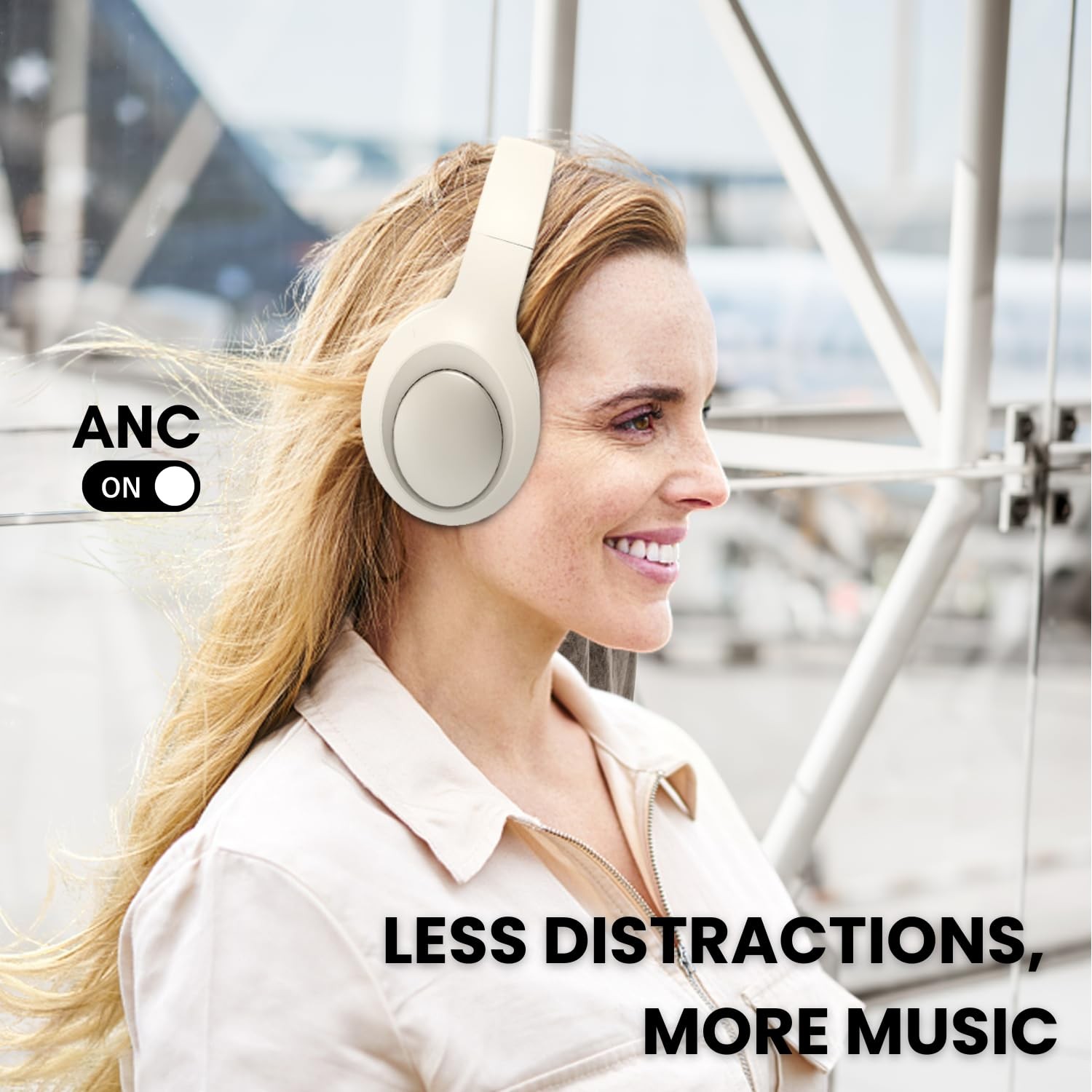 Beige Noise Cancelling Headphones Wireless,Bluetooth Headphones Over Ear, Wir…