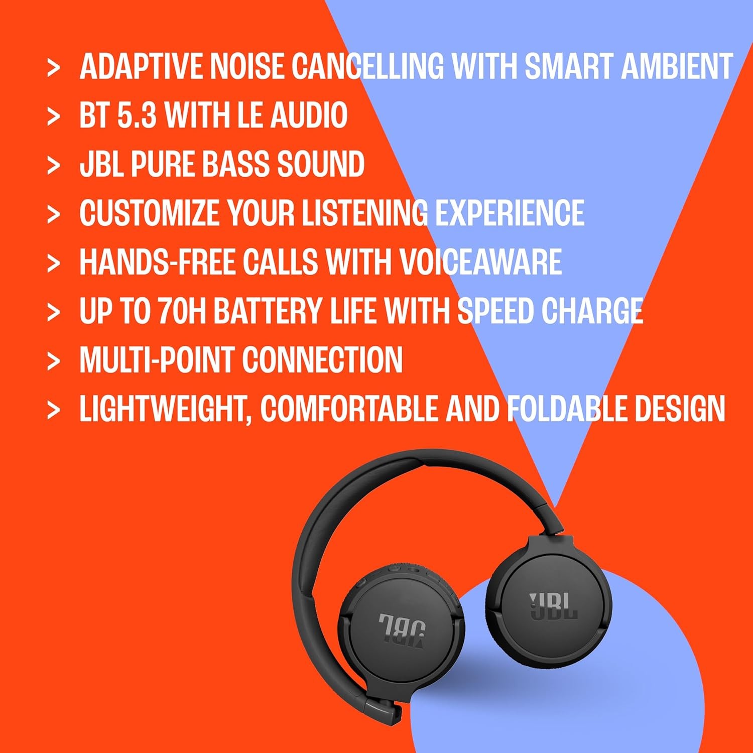 JBL JBLT670NCBLKAM-Z Tune 670NC On-Ear Headphones, Black – Certified Refurbished