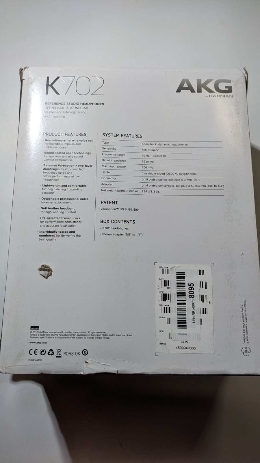 AKG K702 Pro Audio Audio Channel Reference Studio Headphones