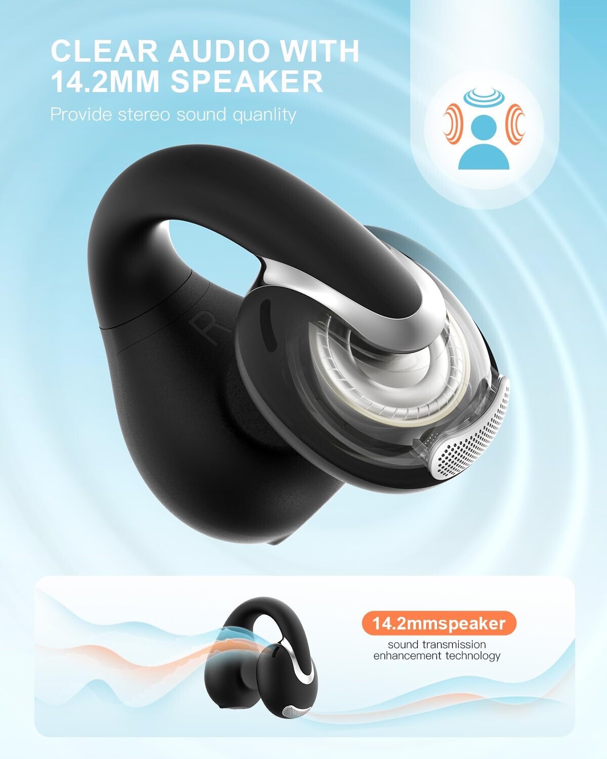 Bluetooth 5.4 Wireless Earbuds Open Ear Clip Bone Headphone Sport Conduction New
