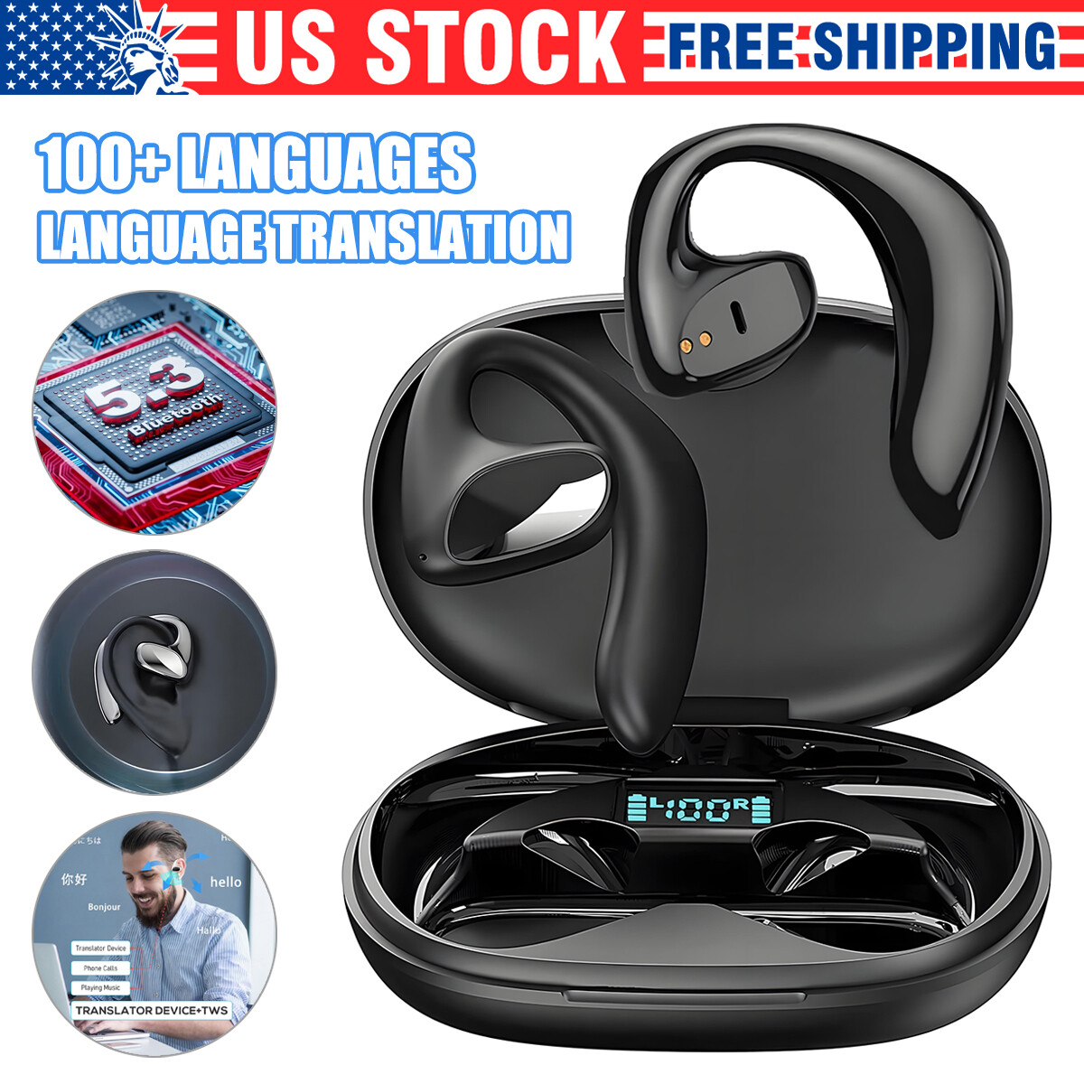100+ Language Translator Earbuds Wireless Bluetooth Two Way Translator Device-
