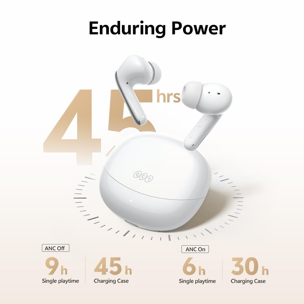 QCY MeloBuds N60 Active Noise Cancelling Wireless Earbuds, 56dB ANC Ear White