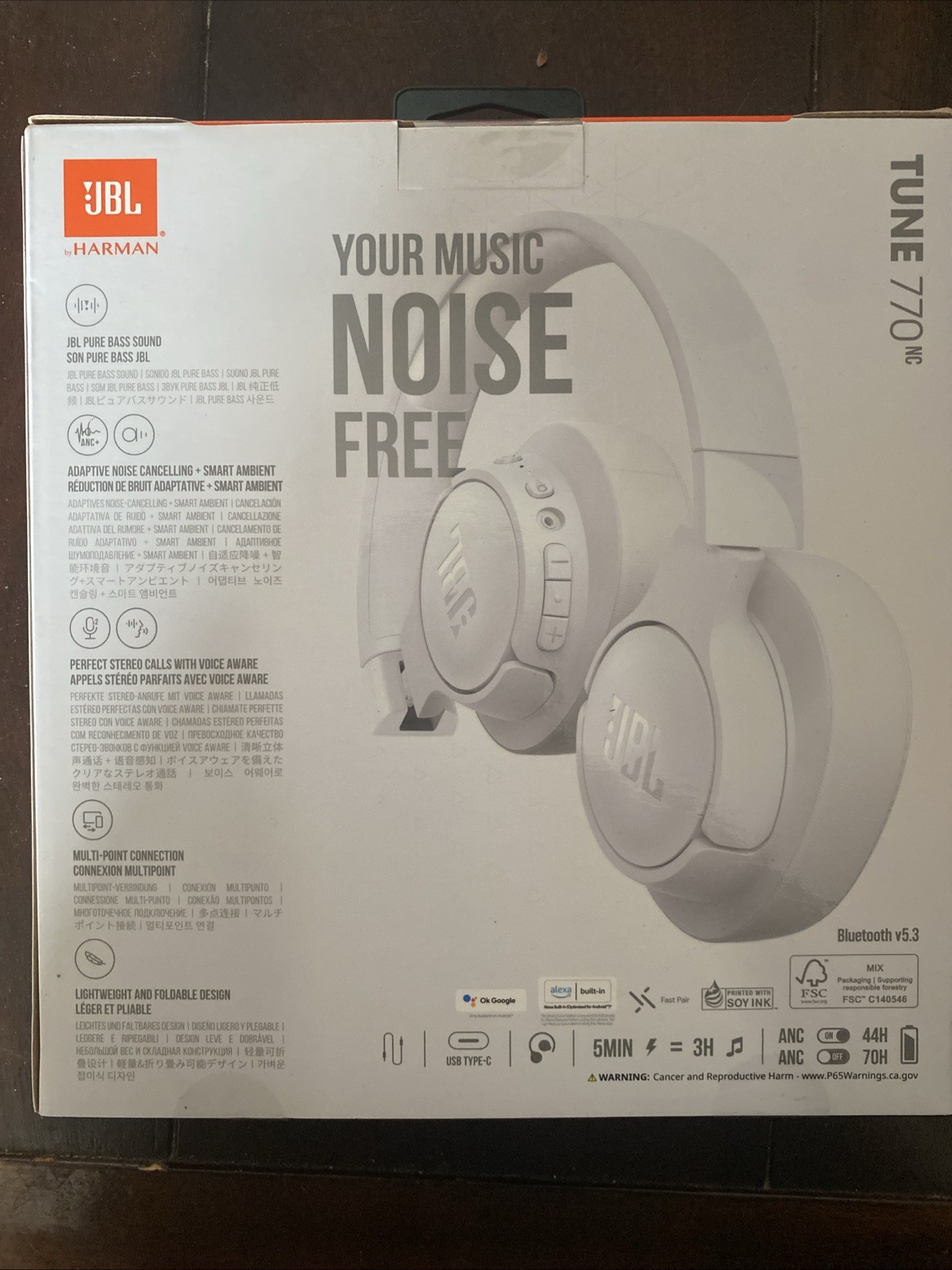 New JBL TUNE 770 NC Adaptive Hybrid Active Noise Cancellation White