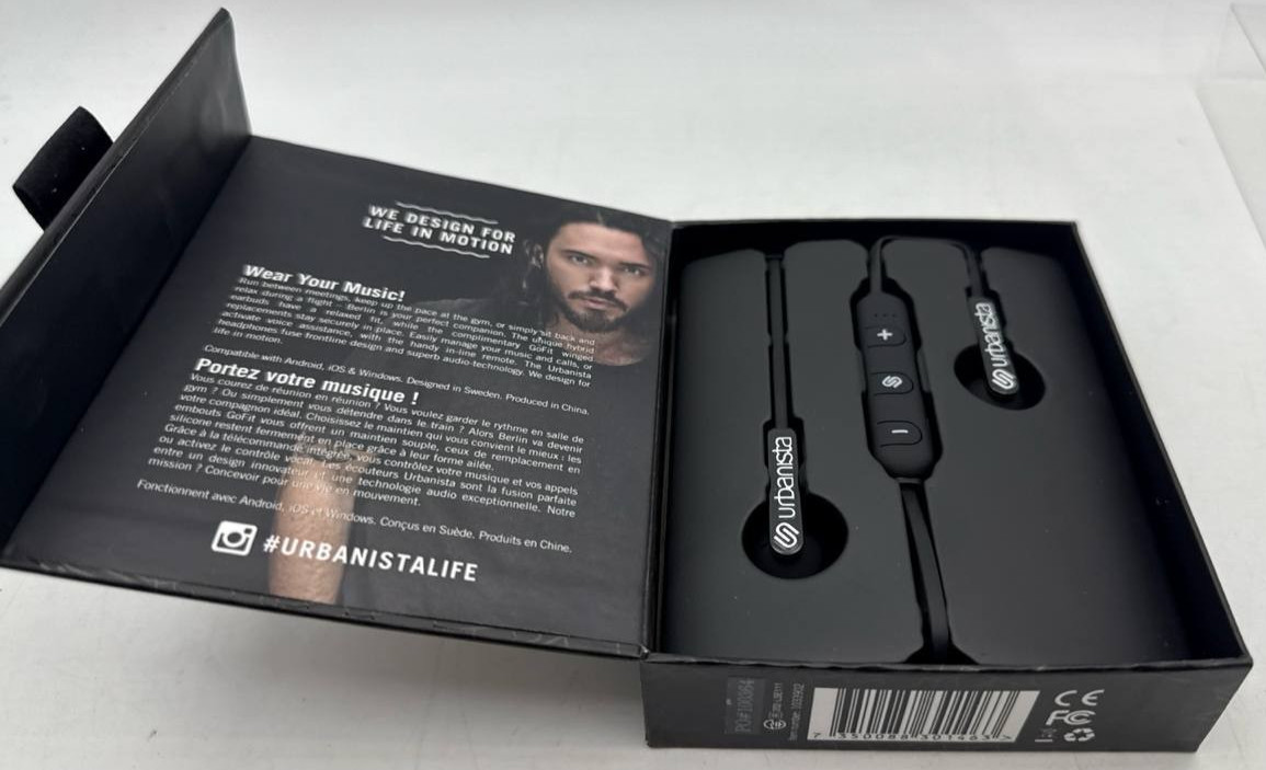 Urbanista Berlin Bluetooth Earphones 4.5 Hours Playtime Earbuds Black Neckband
