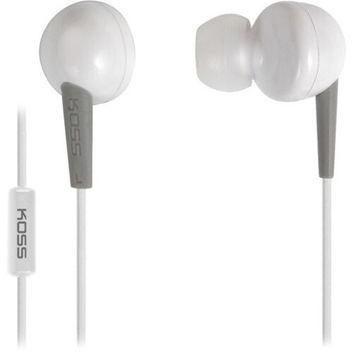 Koss White Stereo Earbuds Inline Mic and Remote 16-20kHz 4′ Cord from USA Seller