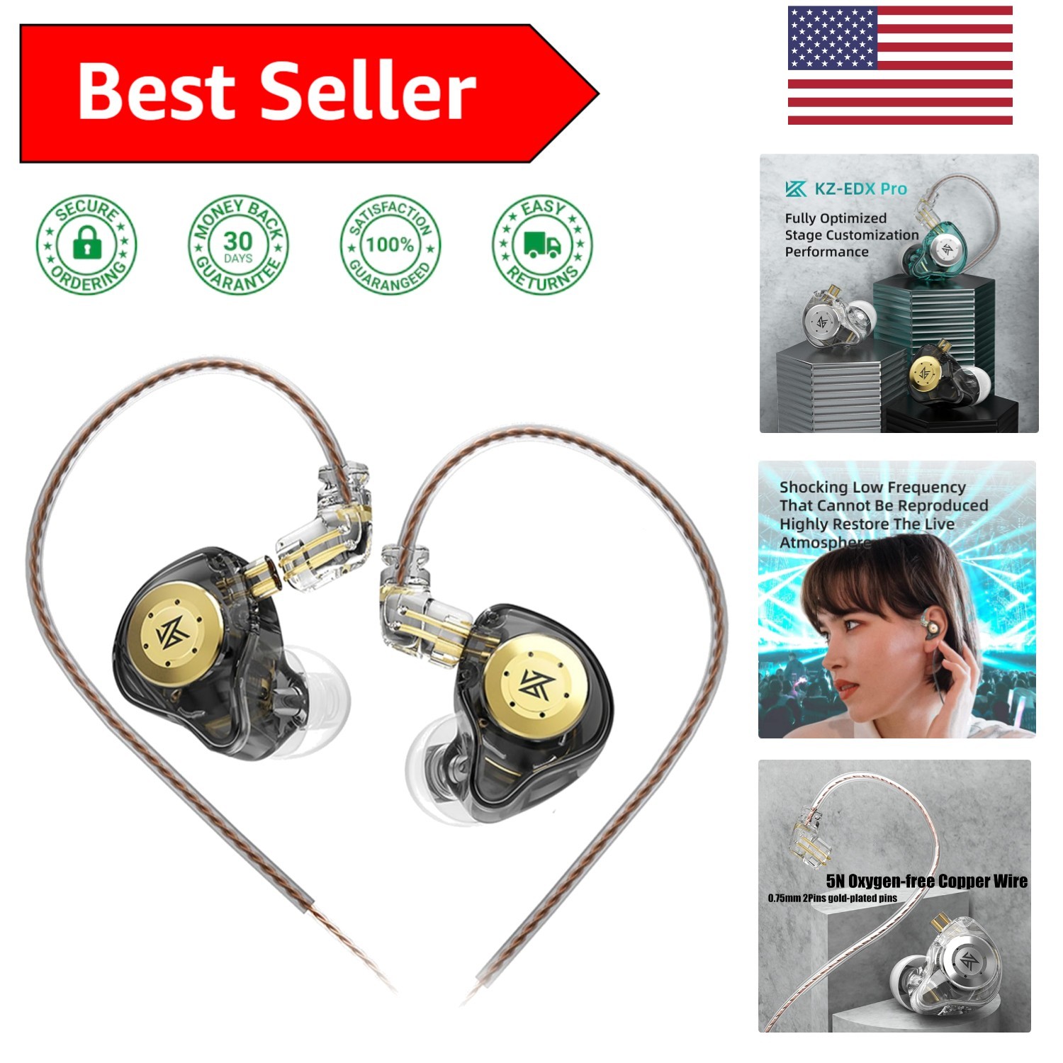 KZ EDX PRO Wired IEM Earphones – Powerful Bass, Sound Isolation, Stylish Black