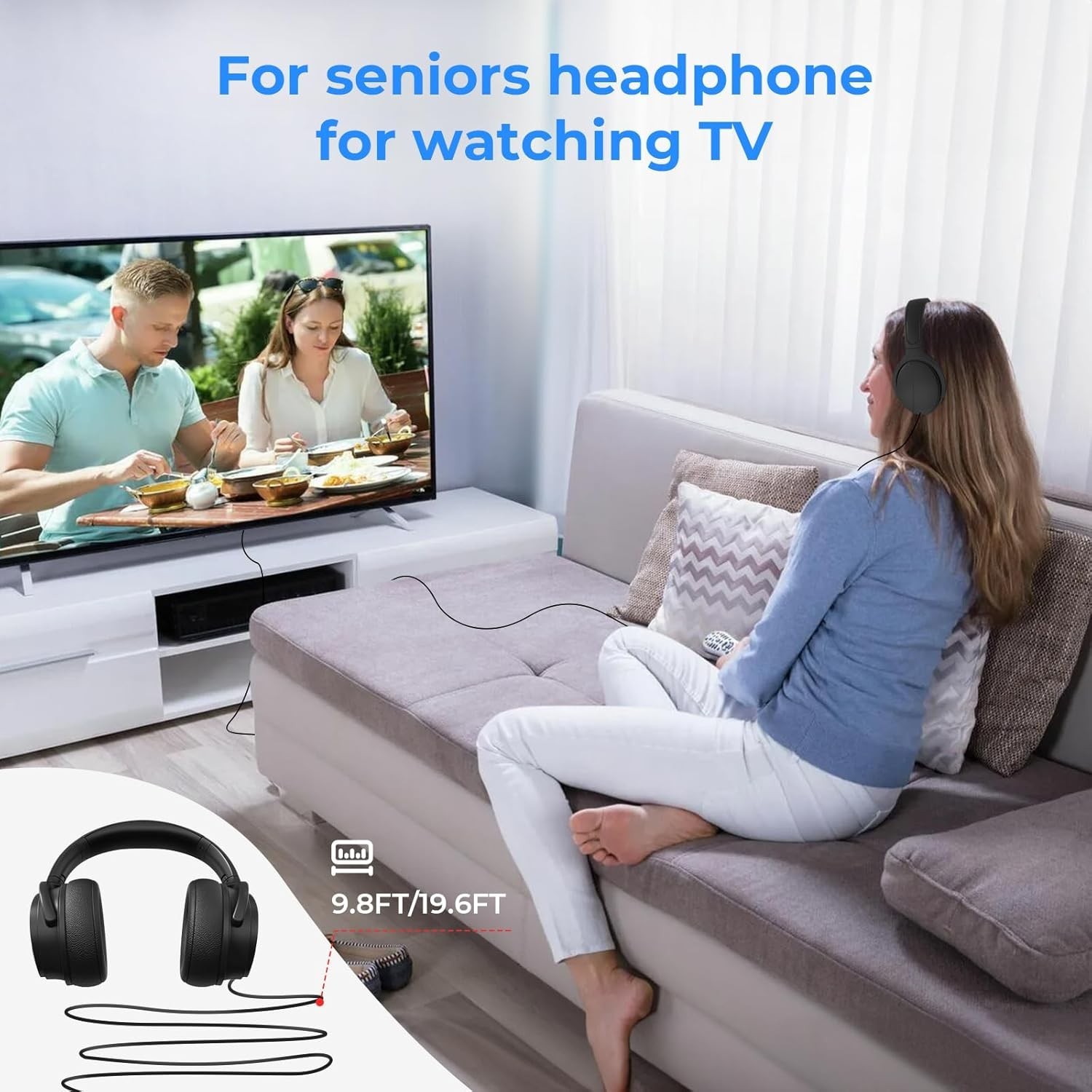 Long Cord Wired Headphones for tv, Over Ear Headphone tv Watching for Seniors…