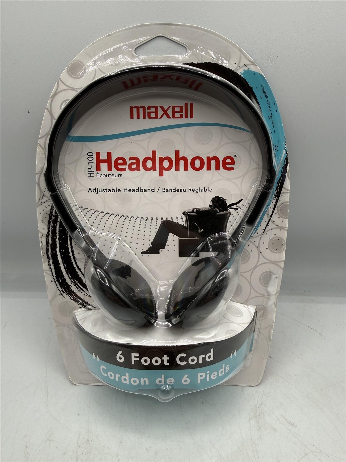 NEW MAXELL HP-100 HEADPHONES BLACK ADJUSTABLE HEADBAND 6′ FOOT CORD