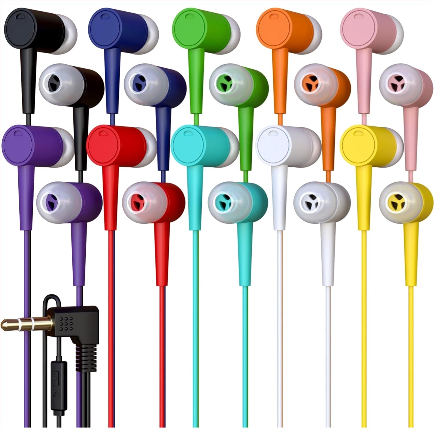 Vibrant Bulk Wired Earbuds with Microphone, Perfect for Classrooms and Libraries