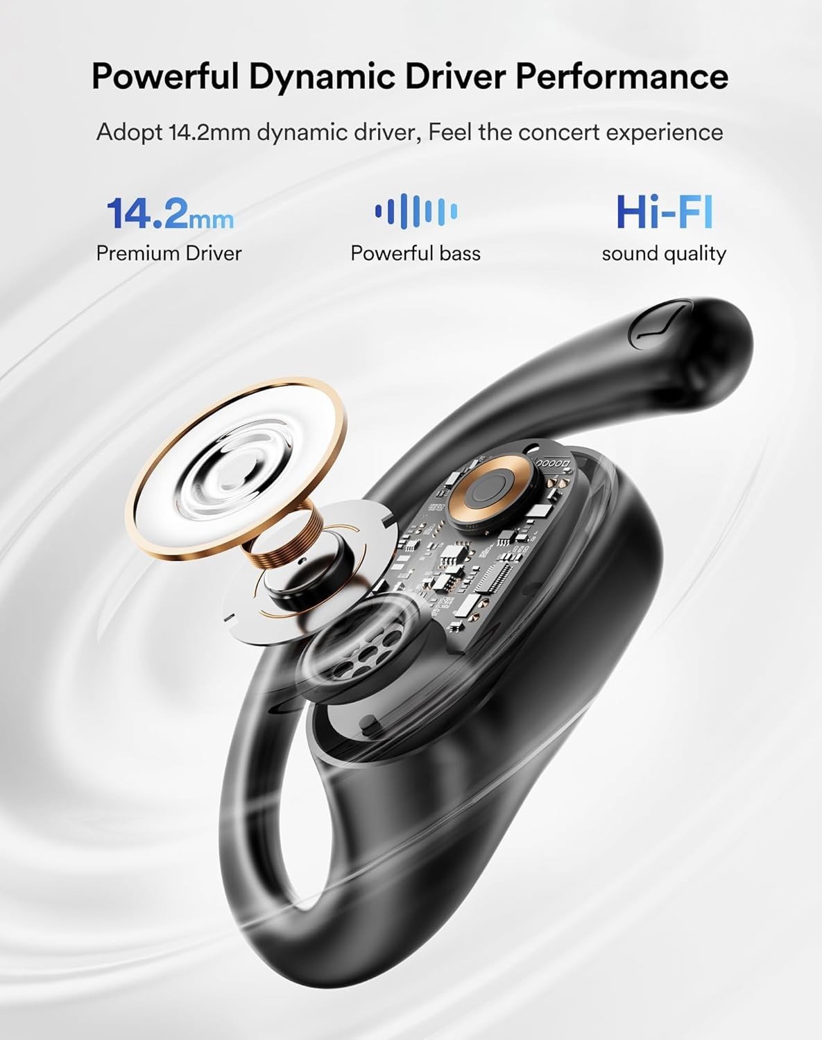 Open Ear Headphones, Bluetooth Earbuds with LED Digital Display, IP54 Waterproof