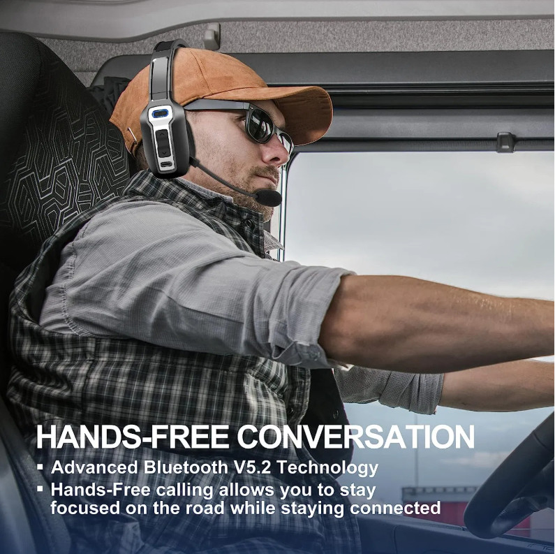 Trucker Headset Wireless Bluetooth 5.2 AI Noise Cancelling Mic For Phones PC