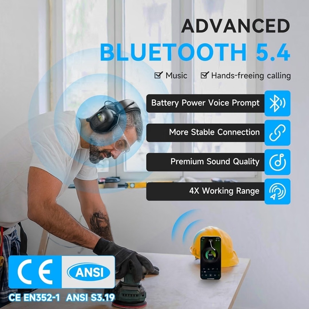 2025 Bluetooth 5.4 AM/FM Radio Ear Protection Headphones W/Backlit Display/Mic