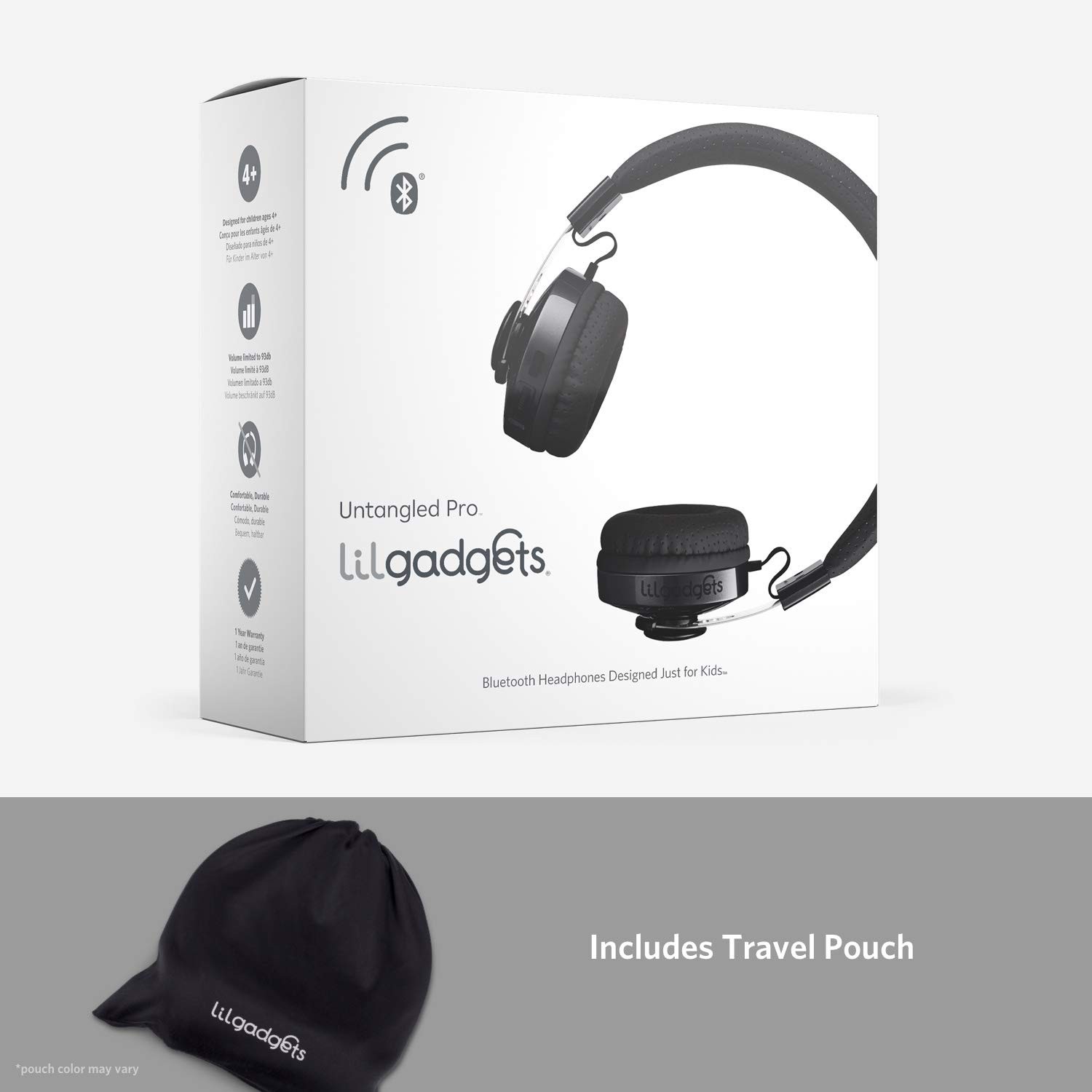 LilGadgets Untangled Pro On-Ear Kids Headphones – Black, 4 Years +, Black