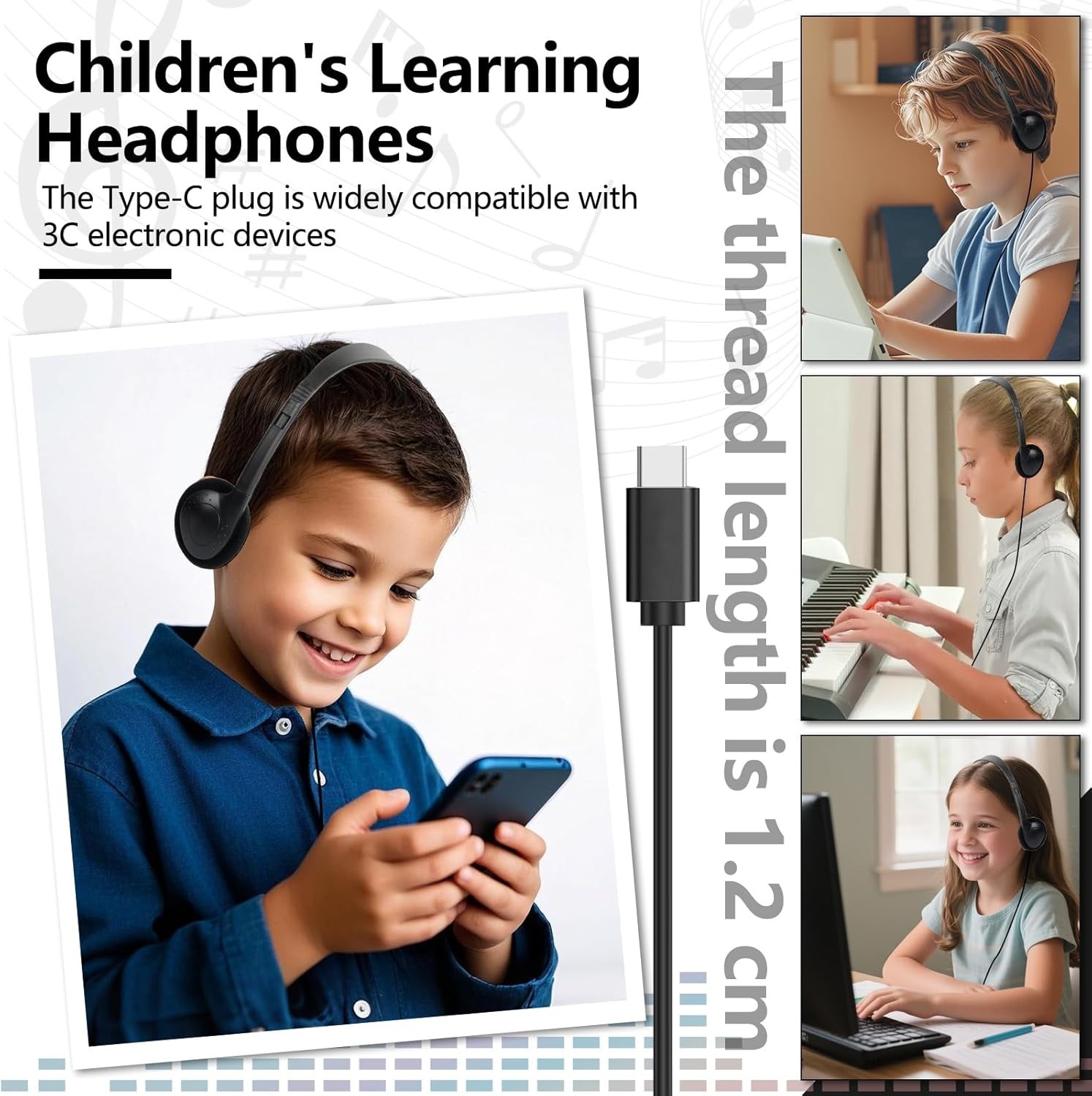 USB C Headphones Bulk 10 Pack for Kids Classroom School,On-Ear Wired USB T61-10