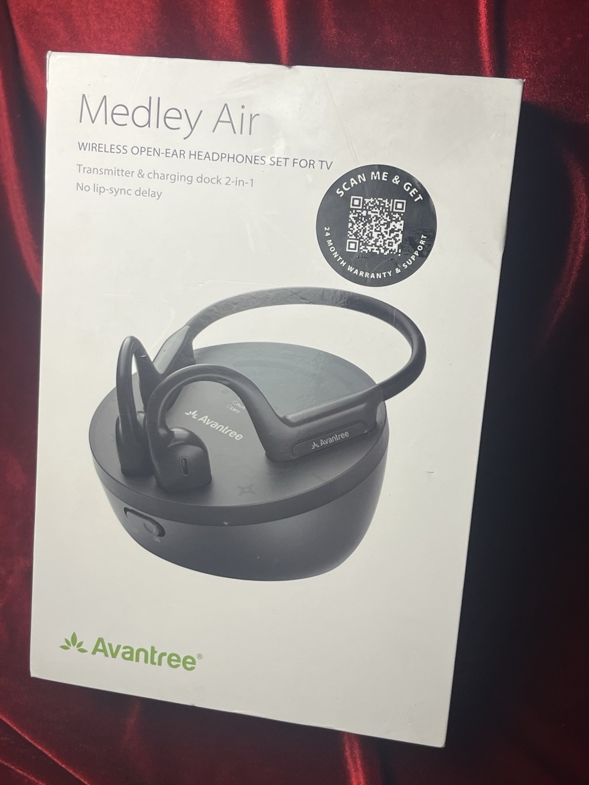Avantree Medley Air – Wireless Earbuds for TV Listening with Clear Black